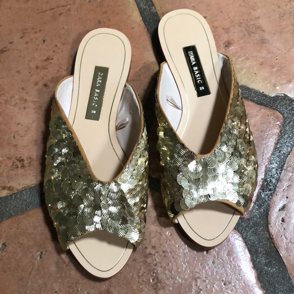Gold sequin sandals